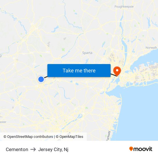 Cementon to Jersey City, Nj map