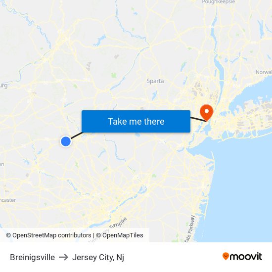 Breinigsville to Jersey City, Nj map