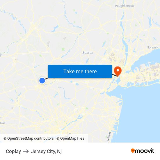 Coplay to Jersey City, Nj map