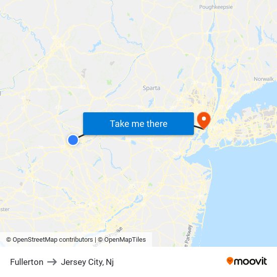 Fullerton to Jersey City, Nj map