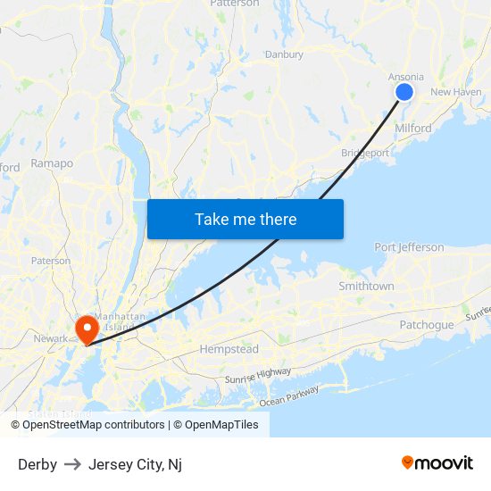 Derby to Jersey City, Nj map