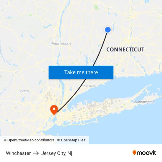 Winchester to Jersey City, Nj map