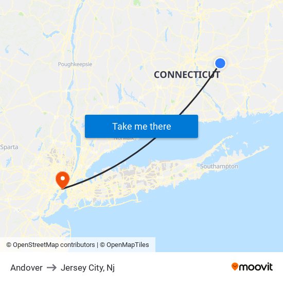 Andover to Jersey City, Nj map