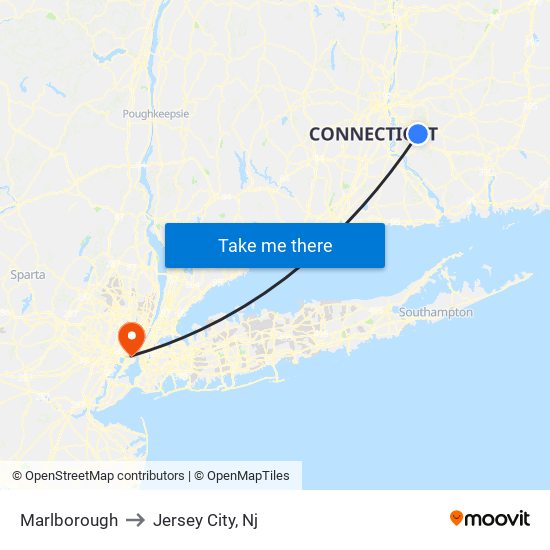 Marlborough to Jersey City, Nj map