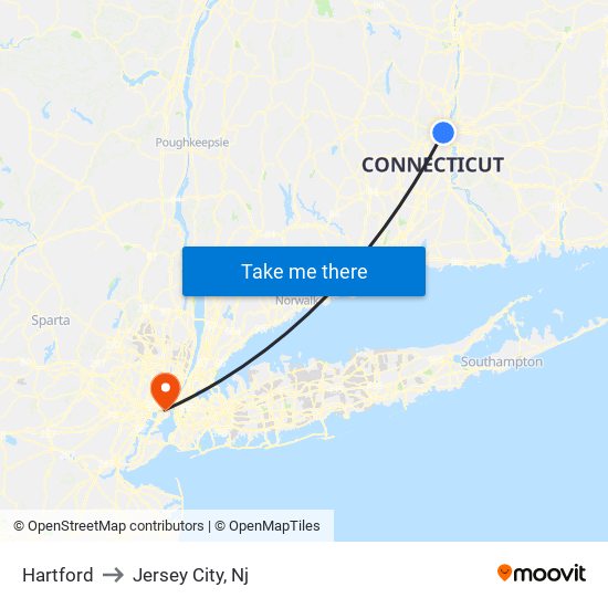 Hartford to Jersey City, Nj map