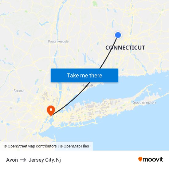 Avon to Jersey City, Nj map