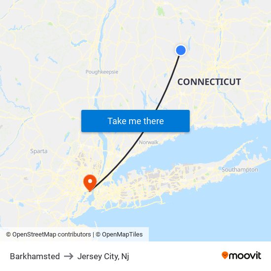 Barkhamsted to Jersey City, Nj map