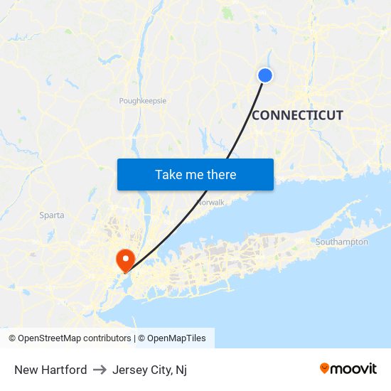 New Hartford to Jersey City, Nj map