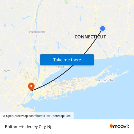 Bolton to Jersey City, Nj map