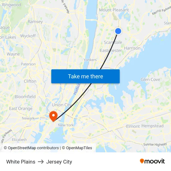 White Plains to Jersey City map