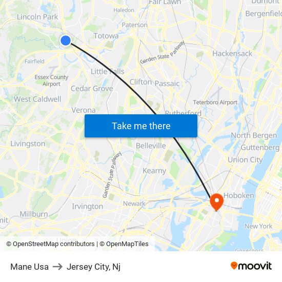 Mane Usa to Jersey City, Nj map