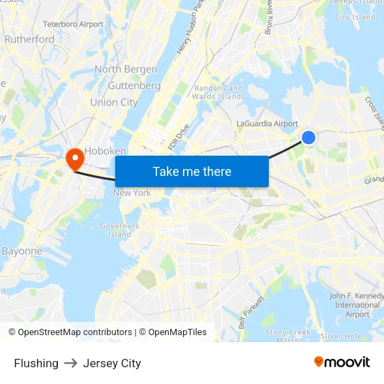 Flushing to Jersey City map
