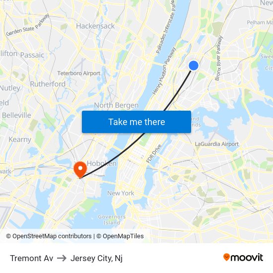 Tremont Av to Jersey City, Nj map