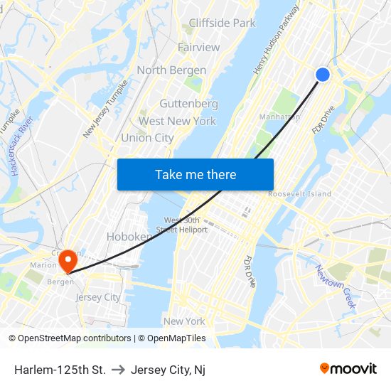 Harlem-125th St. to Jersey City, Nj map