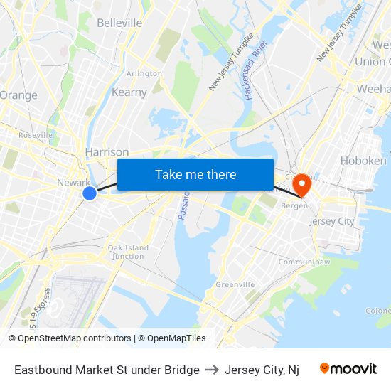 Eastbound Market St under Bridge to Jersey City, Nj map
