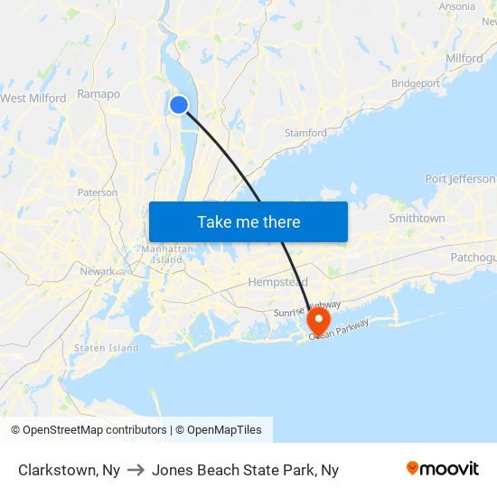 Clarkstown, Ny to Jones Beach State Park, Ny map