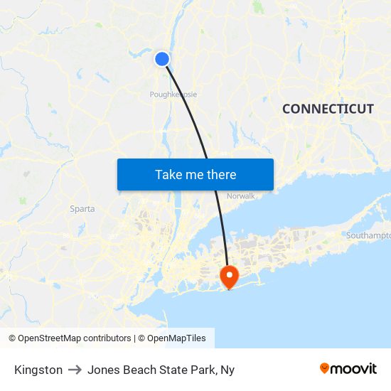 Kingston to Jones Beach State Park, Ny map