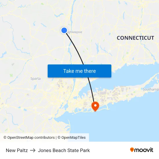 New Paltz to Jones Beach State Park map