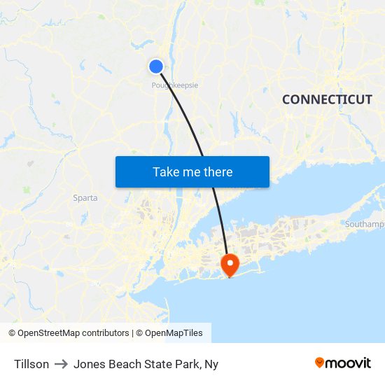 Tillson to Jones Beach State Park, Ny map