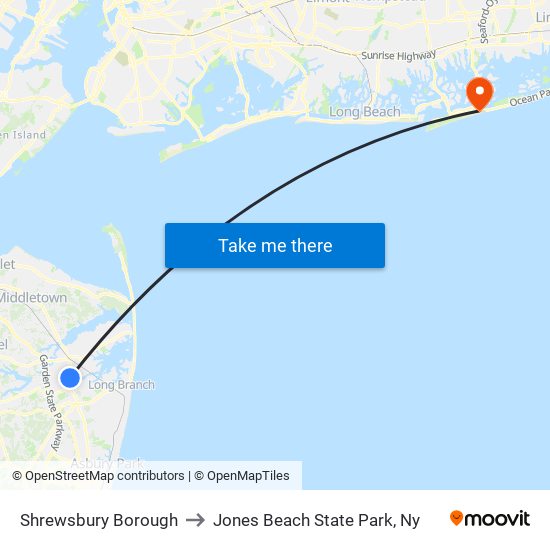 Shrewsbury Borough to Jones Beach State Park, Ny map