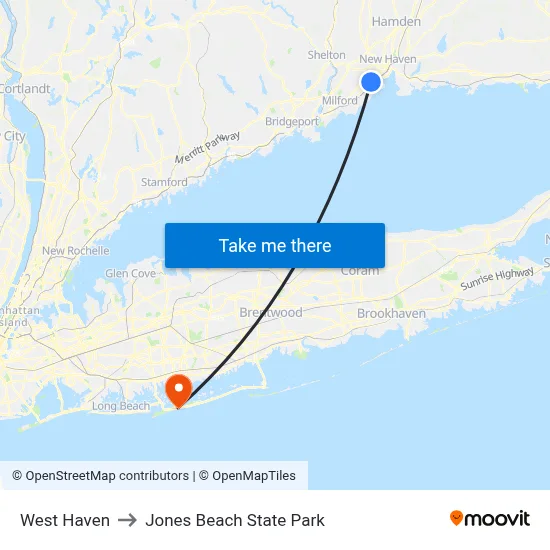West Haven to Jones Beach State Park map