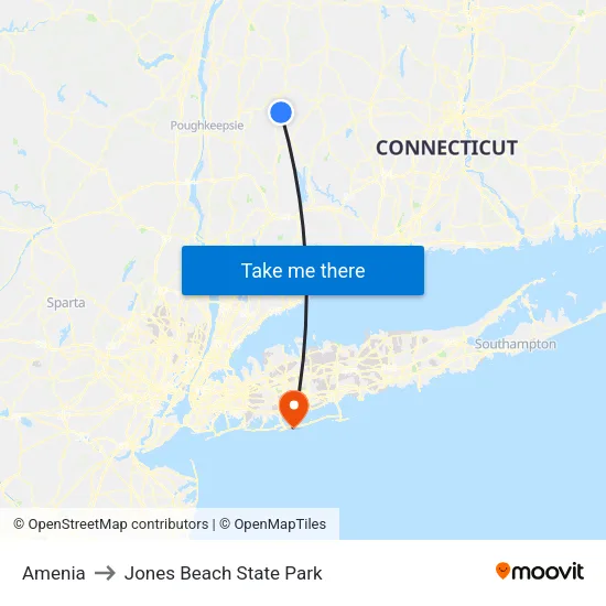 Amenia to Jones Beach State Park map