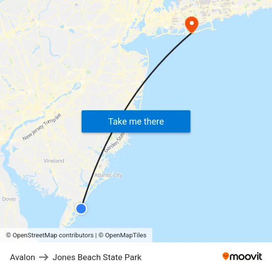 Avalon to Jones Beach State Park map