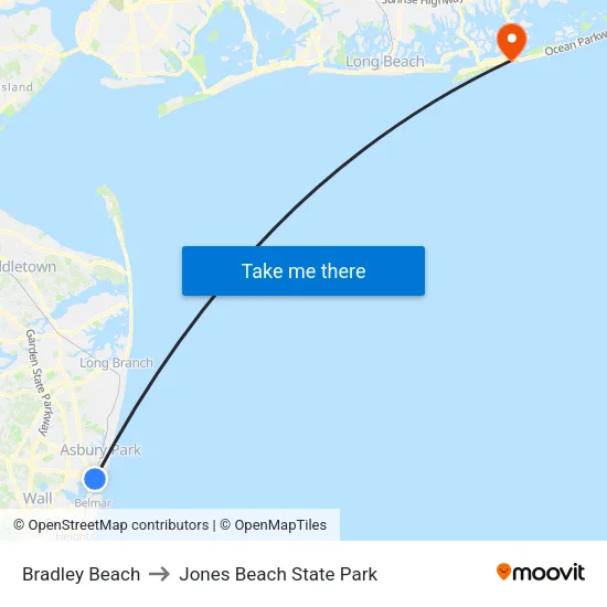 Bradley Beach to Jones Beach State Park map