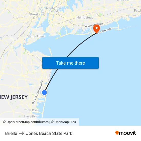Brielle to Jones Beach State Park map
