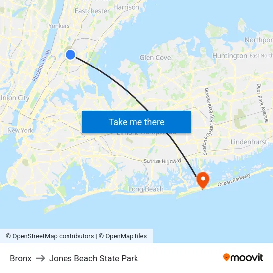 Bronx to Jones Beach State Park map
