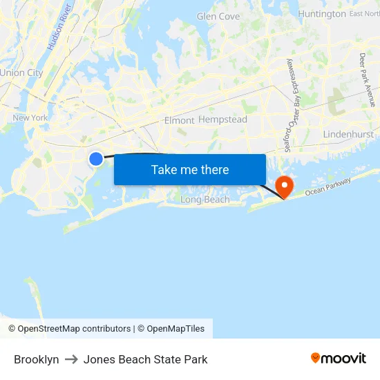 Brooklyn to Jones Beach State Park map