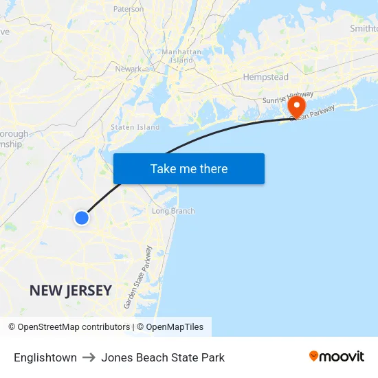 Englishtown to Jones Beach State Park map