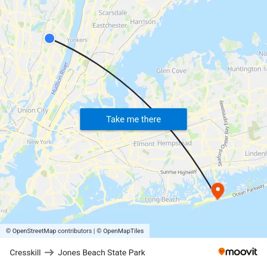 Cresskill to Jones Beach State Park map