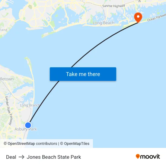 Deal to Jones Beach State Park map