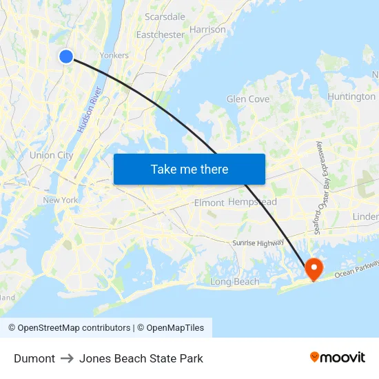 Dumont to Jones Beach State Park map