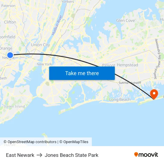 East Newark to Jones Beach State Park map