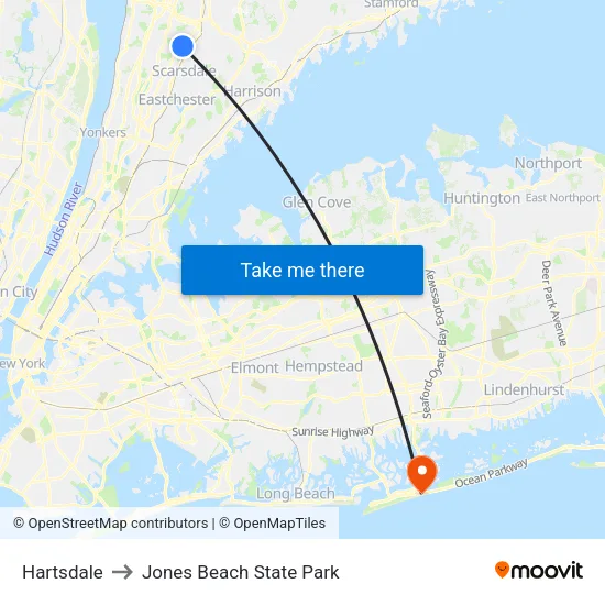 Hartsdale to Jones Beach State Park map