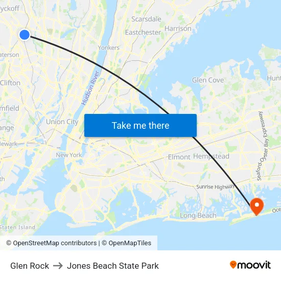Glen Rock to Jones Beach State Park map