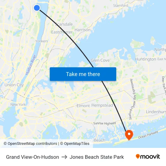 Grand View-On-Hudson to Jones Beach State Park map