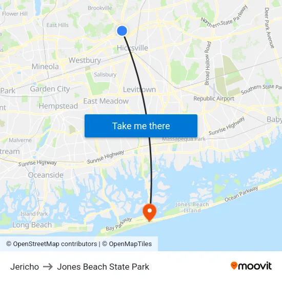 Jericho to Jones Beach State Park map