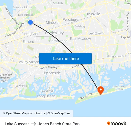 Lake Success to Jones Beach State Park map