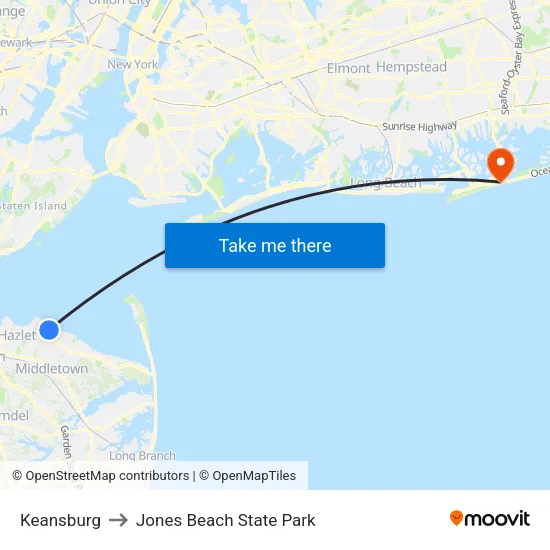 Keansburg to Jones Beach State Park map