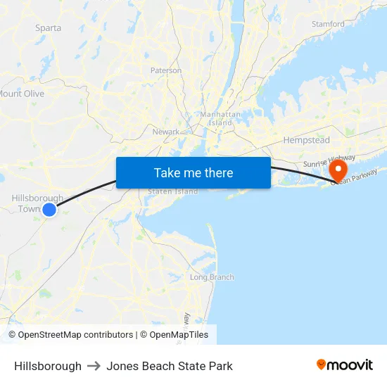 Hillsborough to Jones Beach State Park map