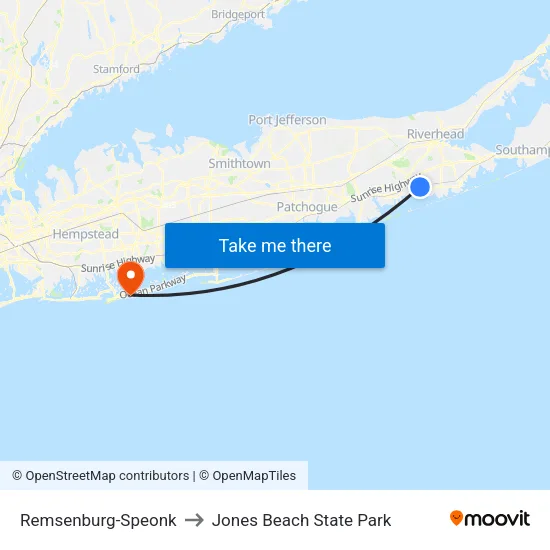 Remsenburg-Speonk to Jones Beach State Park map