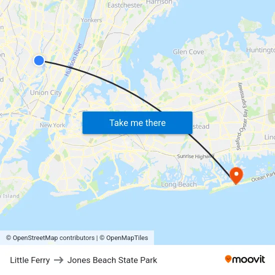 Little Ferry to Jones Beach State Park map