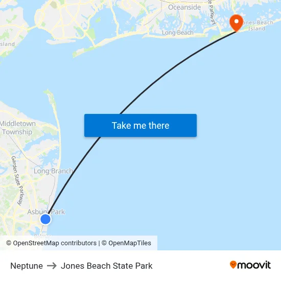 Neptune to Jones Beach State Park map