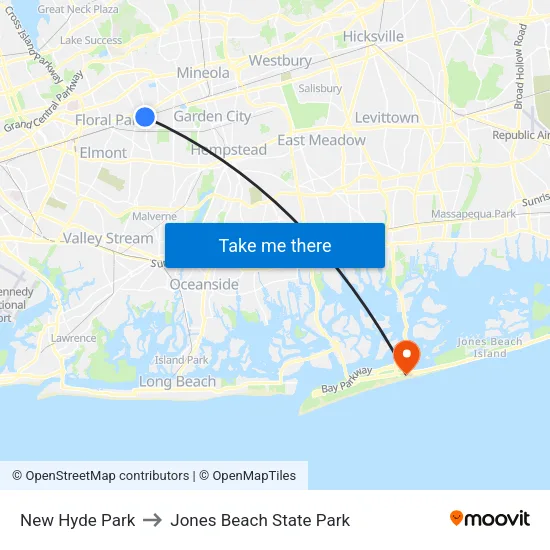 New Hyde Park to Jones Beach State Park map