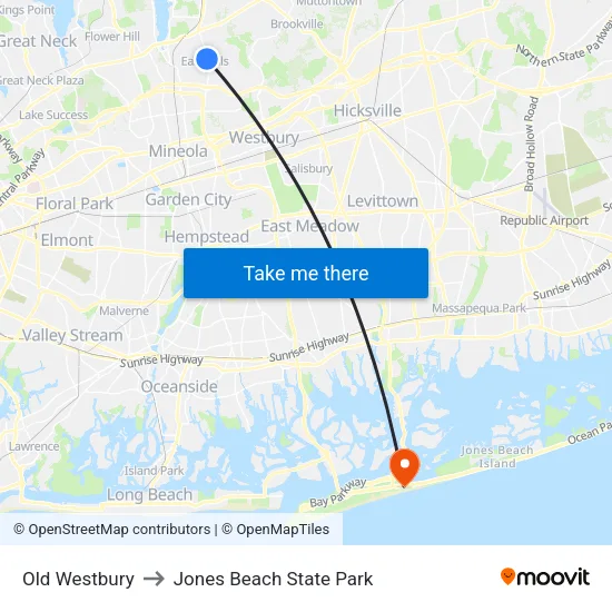 Old Westbury to Jones Beach State Park map