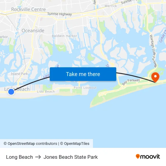 Long Beach to Jones Beach State Park map
