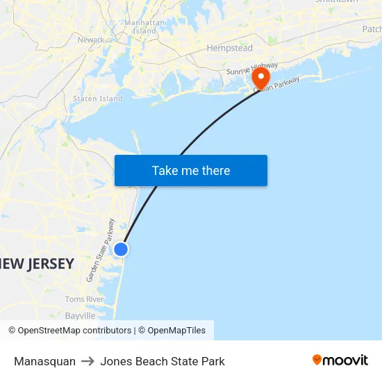 Manasquan to Jones Beach State Park map